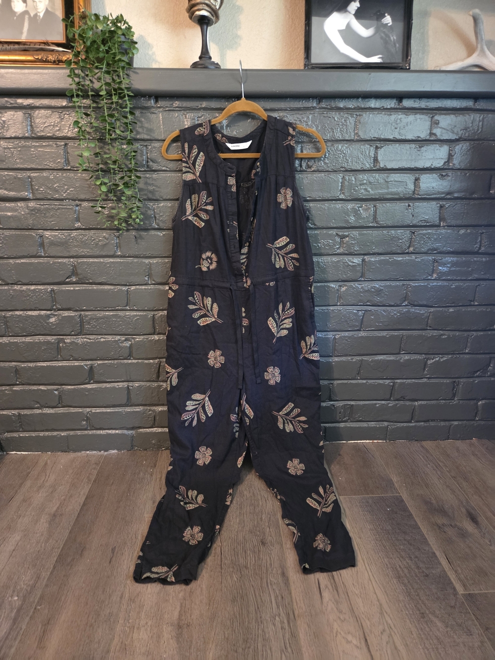 Sonoma Navy Sleeveless Embroidered Floral Jumpsuit